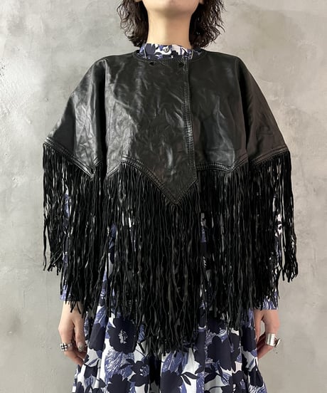 Leather Fringe Collar Vest BK