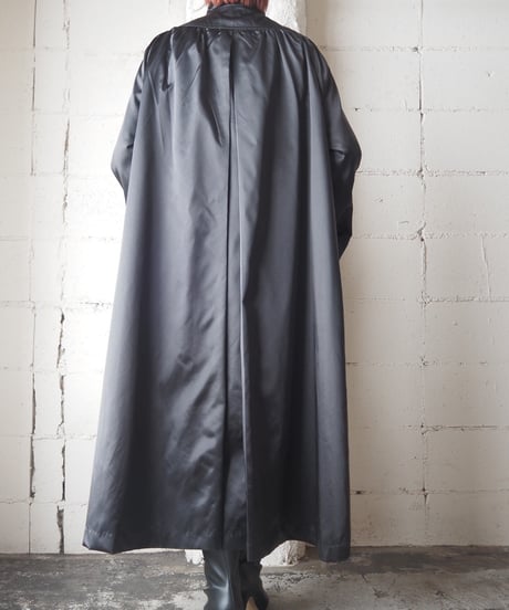 Satin Stand Collar Long Coat BK