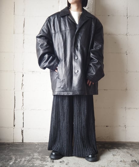 Open Collar Leather Jacket BK