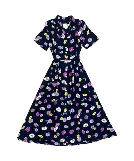Open Collar Flower Pattern Dress NVPI