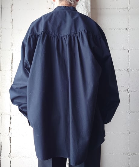 Pleated Bosom Band Collar Shirt BK