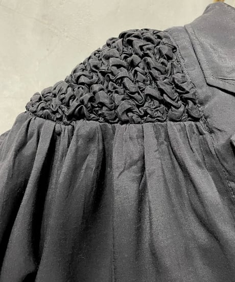 Smocking Shoulder Cropped Jacket BK
