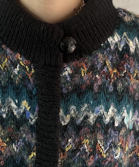 Mix Color Pattern Mohair Long Cardigan BLBK