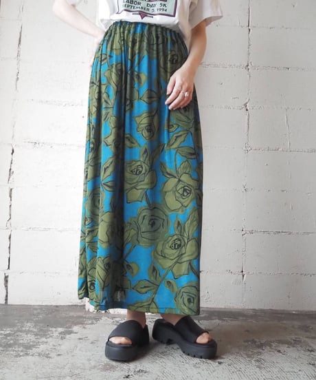 Spandex Mix Flower Pattern Skirt BL GN