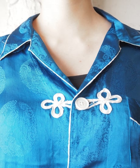 1960〜70's Open Collar Satin China Shirt BLWH