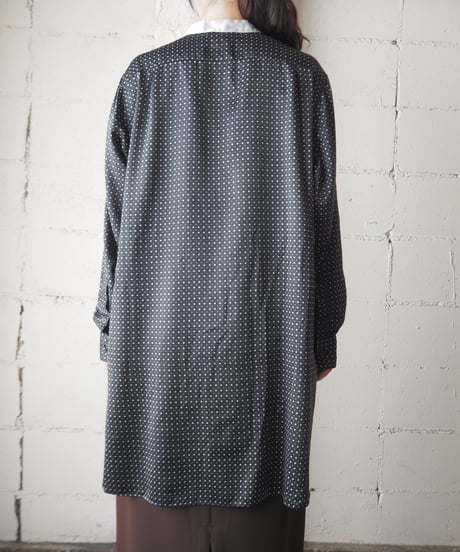 LAUREN Smalc Pattern Satin Band Collar Shirt BKWH