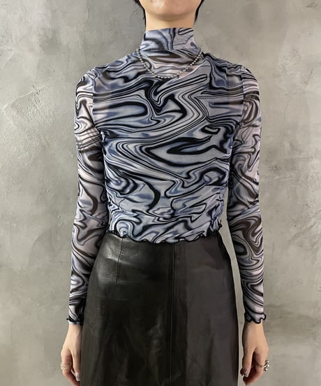 Longsleeve Sheer Morble Pattern Cutsewn BL