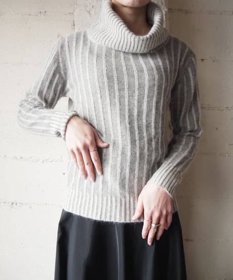 Angora Mix Stripe Turtle Neck GRWH