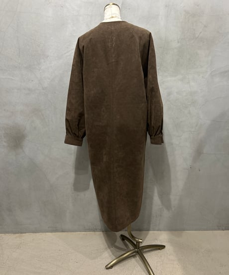 Collarless Fake Suede Coat BR