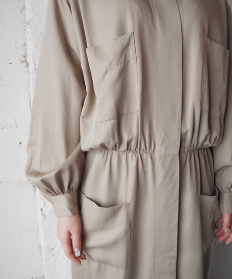 1980's Four Pockets Stand Collar Dress BE