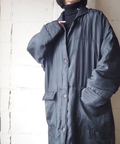 Padded Silk Long Coat BK