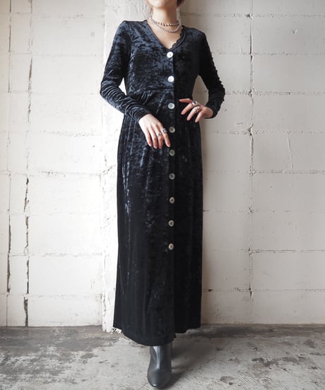 Front Button Velour Dress BK