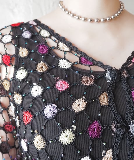 Colorful Crochet×Beads Cardigan BKREPUR