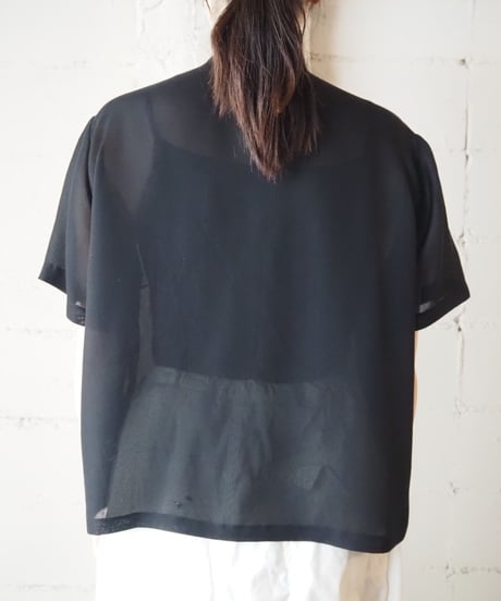 Pintuck S/S Seethrough Blouse  BK