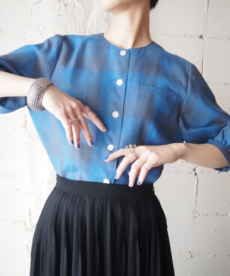 Ombre Check Collarless Blouse BKBL
