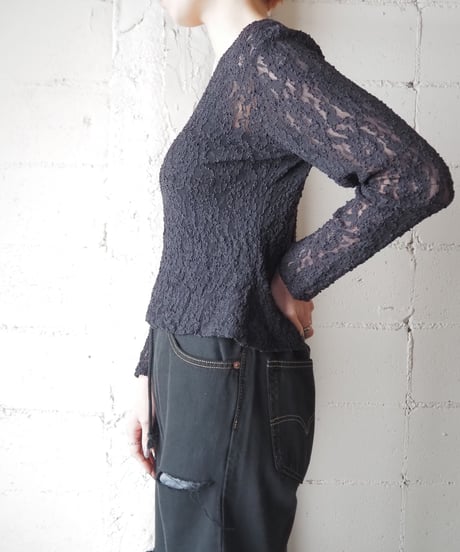 Crew Neck Lace Tops BK