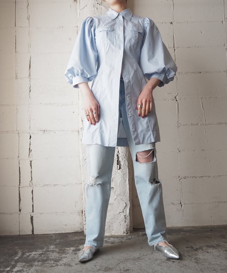 GANNI Volume Sleeve Stripe Shirt LBLWH