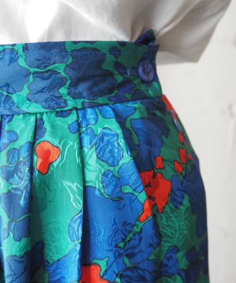 Flower Pattern Tuck Straight Pants GN BL RE