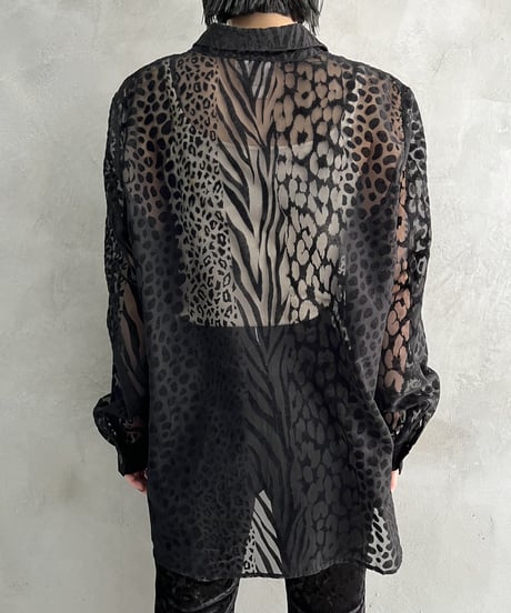 Sheer Mix Animal Pattern Shirt BK