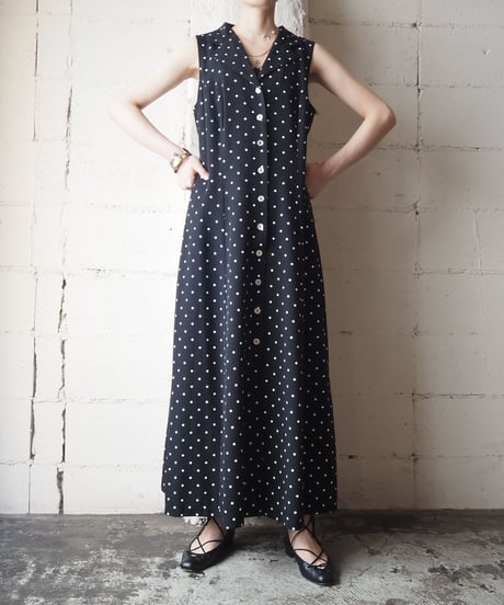 1980's Back Cross Dot N/S Dress NVY