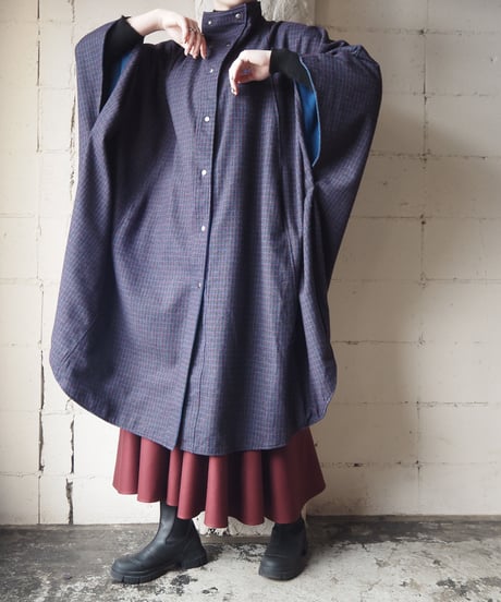 Reversible Cape Coat Check × Blue