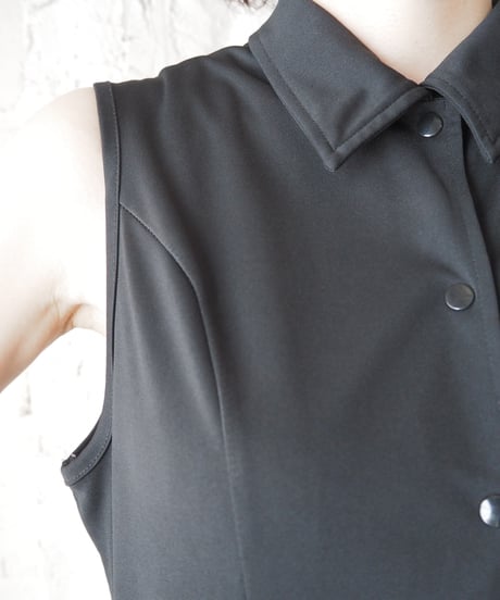 Front Button Sleeveless Dress BK