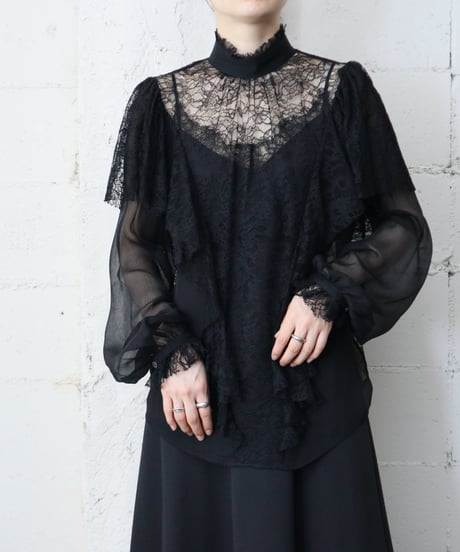 RALPH LAUREN Polo Lace Stand Collar Blouse BK