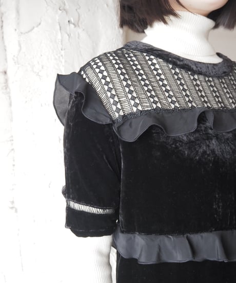 ESSENTIEL ANTWERP Lace×Velvet Dress BK