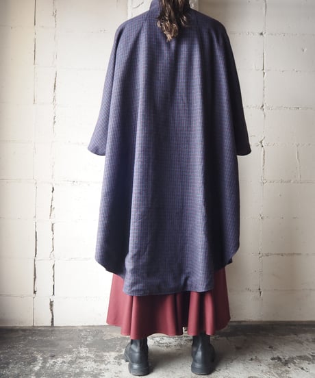 Reversible Cape Coat Check × Blue