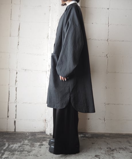 Collarless Nylon Coat BK