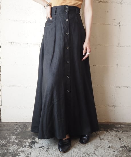 Front Button Long Skirt BK
