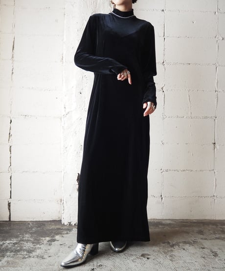 Mock Neck Velour Dress BK