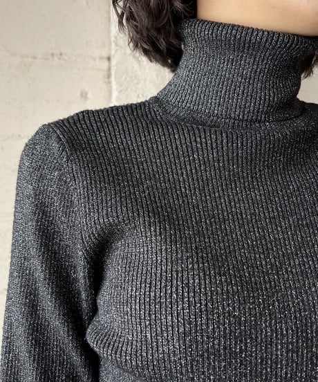 Lame Mix Rib Turtle Neck Knit BKSV
