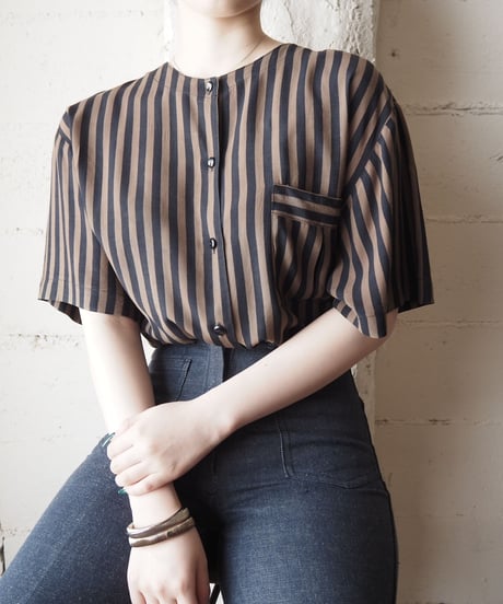 1980's EURO Collarless Stripe Shirt