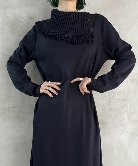 Fringe Knit Collar Cut Sew Dress NV