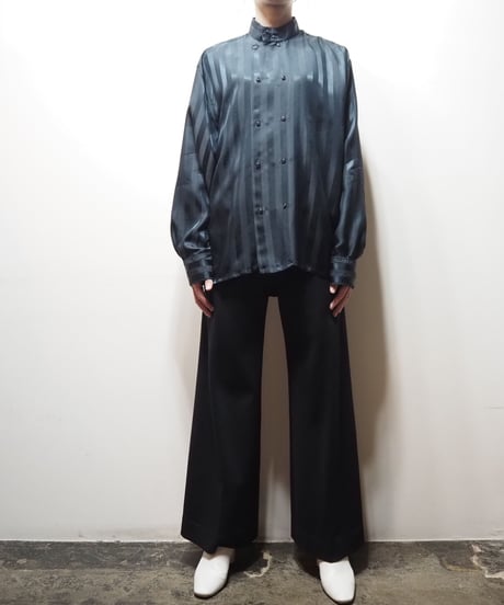 Shadow Stripe Stand Collar Blouse BK