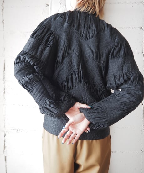 EJHARPER  Shirring stand collar jacket BK
