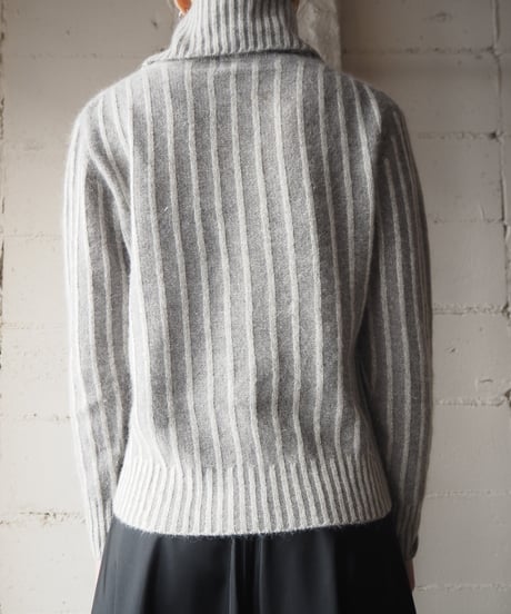Angora Mix Stripe Turtle Neck GRWH