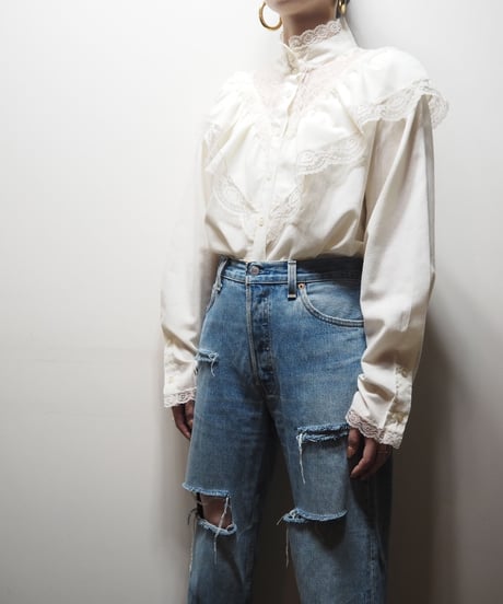Lace Bosom Stand Collar Blouse IV
