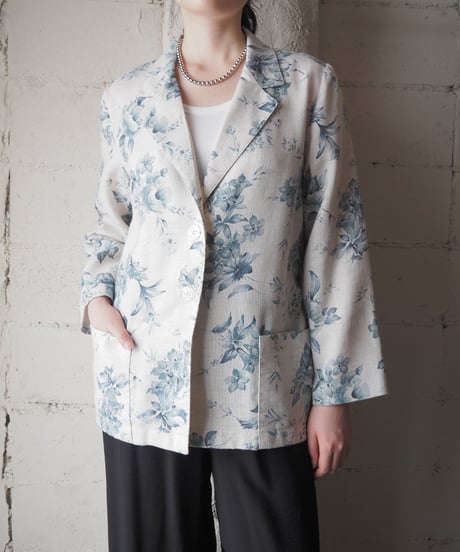 SAG HARBOR PETITE Floral Tailored Jacket WH BL