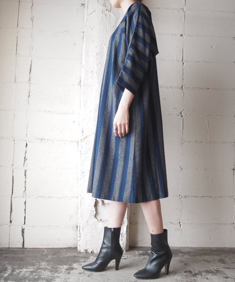 Germany Open Collar Stripe Dress BLBR
