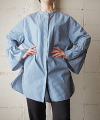 Stand Collar Striped Shirt BLWH
