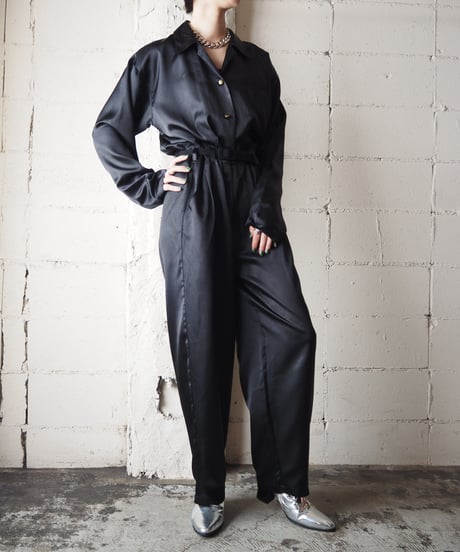 Satin Open Collar Jumpsuit BK