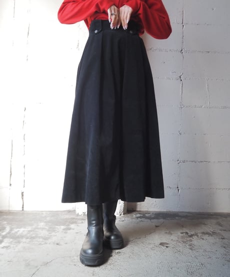 Cotton Velour Tuck Skirt BK