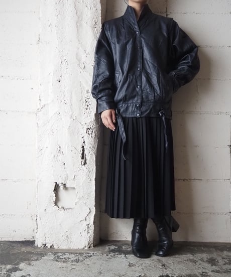Stand Collar Belted Leather Jacket BK