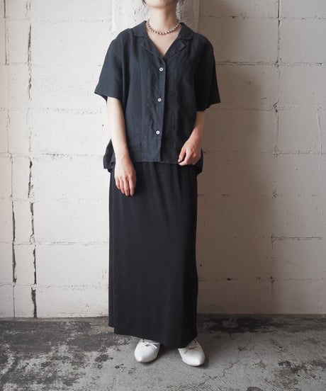 Open Collar Linen Shirt BK