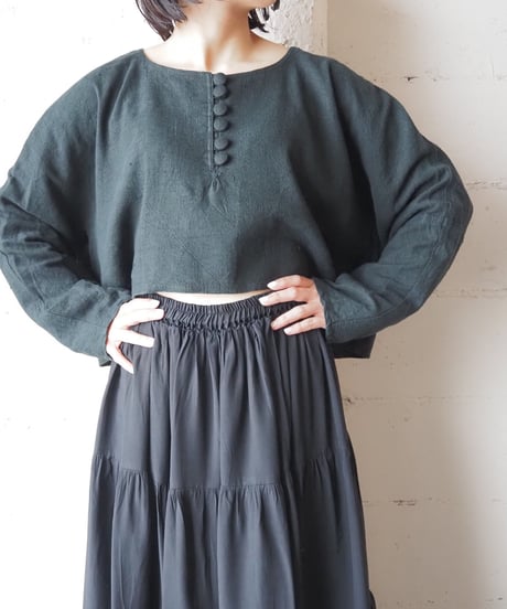 Many Button Short Linen Shirt BK