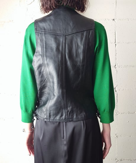 Side Lace Up Leather Vest BK