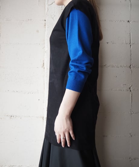 Fake Suede French Sleeve Vest BK