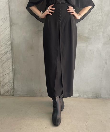 Front Button Slit Tight Skirt BK